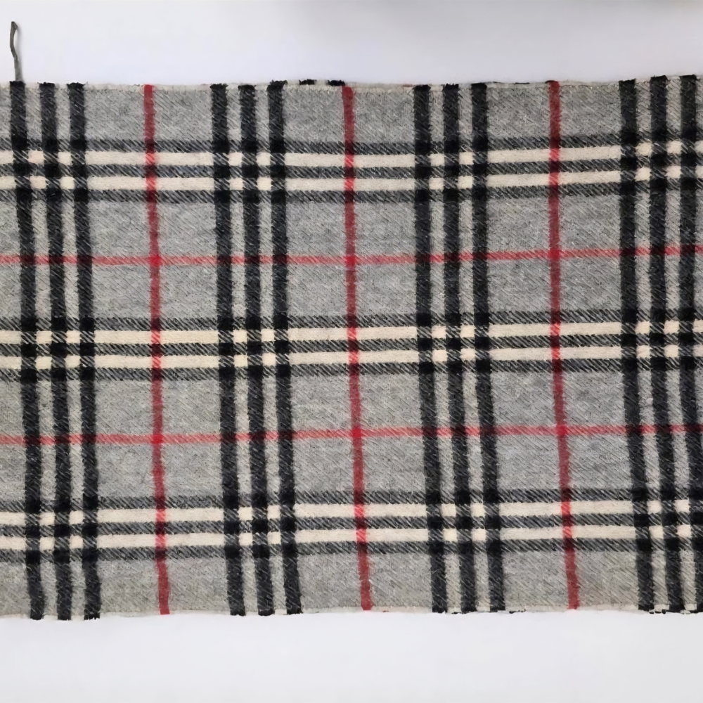 Vintage Burberrys Of London Gray and Red Plaid Wool Fabric Scarf